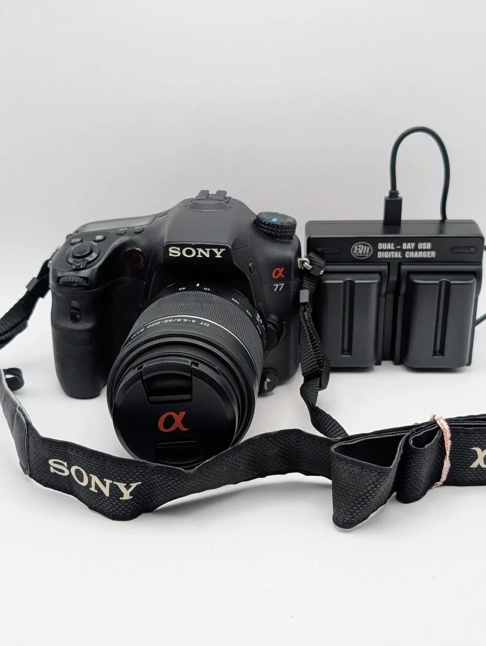 Sony Camera Alpha A77 SLT-A77V 24.3MP + DT 4-5.6/55-200 SAM Lens + 3 Batteries